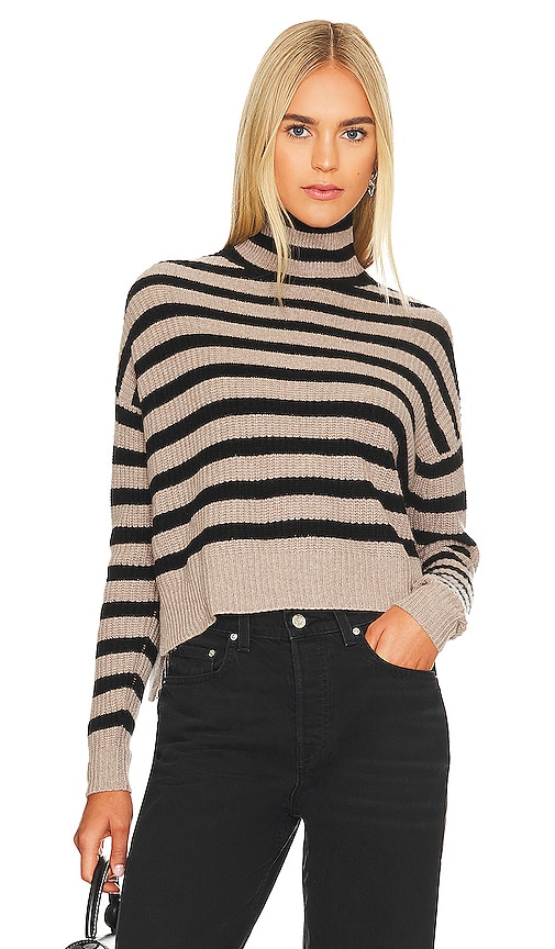 Autumn Cashmere Striped Turtleneck Sweater In Stone & Black
