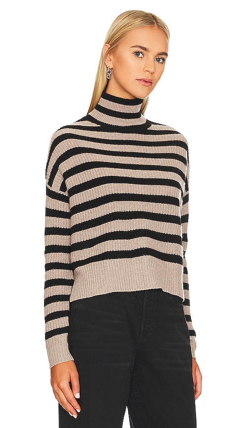 Shop Autumn Cashmere Striped Turtleneck Sweater In Stone & Black