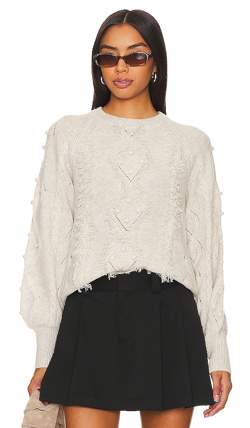 Autumn Cashmere Fringed Cable Popcorn Crew Neck in Mojave REVOLVE