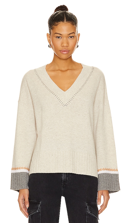 Autumn Cashmere Oversized V With Crochet Details In Mojave & Neutral