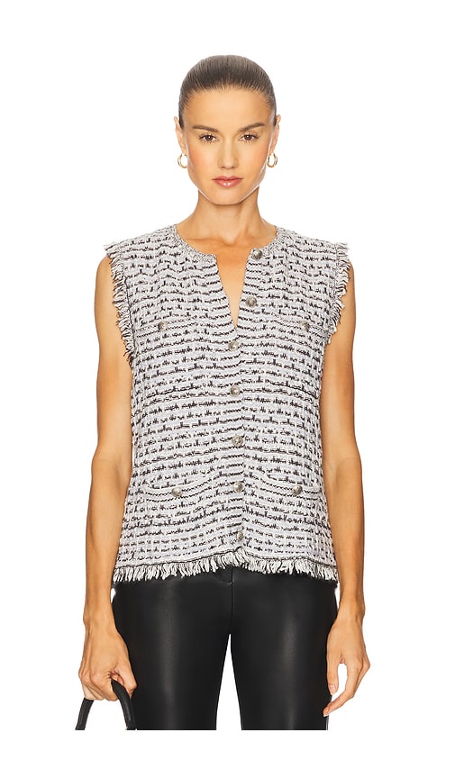 Long Tweed Vest With Fringe in Light Grey. - size S (also in L, M, XS)