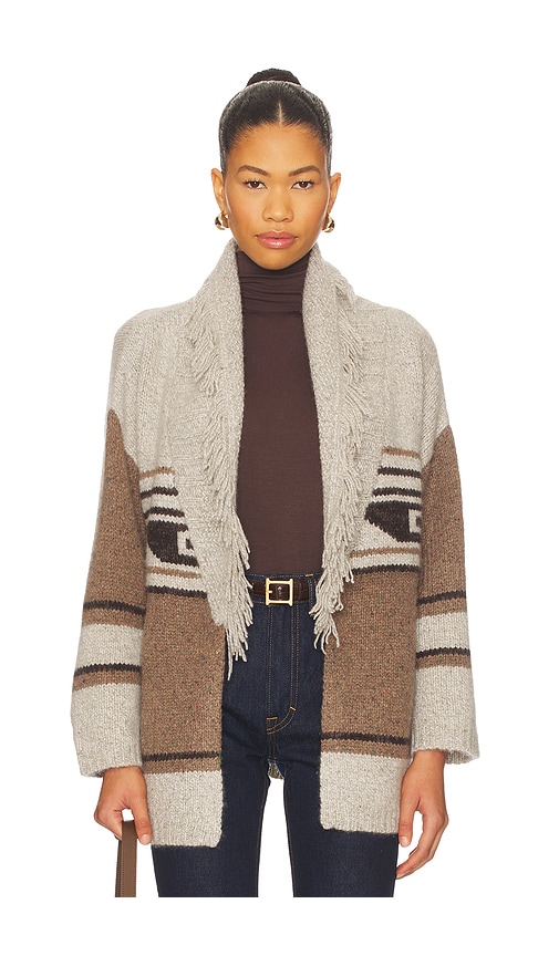 Autumn Cashmere Southwest Fringed Shawl Collar Throw Jacket in Brownie Neutral Combo