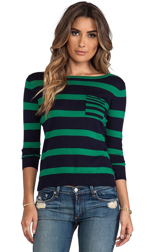 3/4 Sleeve Striped Crew