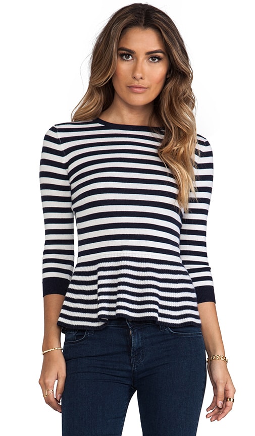 Striped 3/4 Sleeve Peplum Top