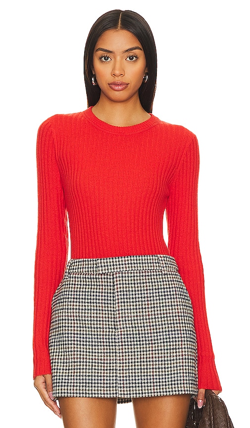 Autumn Cashmere Rib Crew Neck Top in Flame