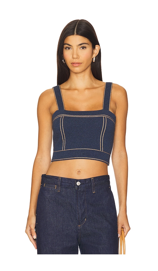 Cropped Top Stitch Tank Top in Navy. - size XS (also in L, M, S)