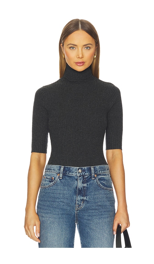 Autumn Cashmere Cropped Elbow Sleeve Rib Turtleneck Top