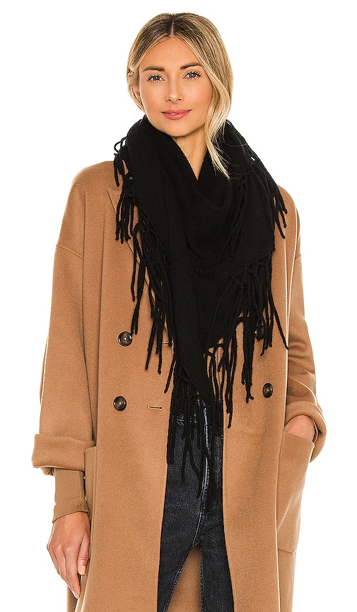 Autumn Cashmere Fringed Triangle Scarf in Black REVOLVE