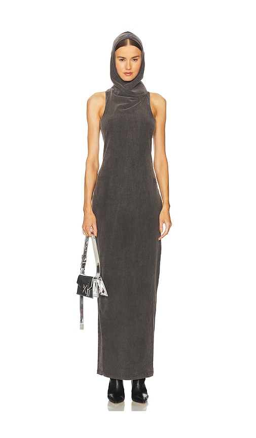 Shop Alexander Wang Cowl Neck Racer Back Fitted Long Dress In Charcoal