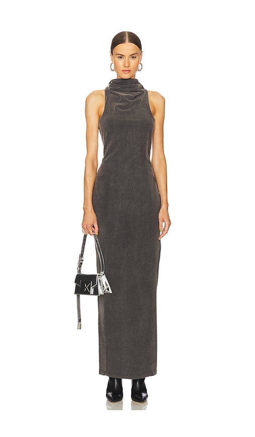 Shop Alexander Wang Cowl Neck Racer Back Fitted Long Dress In Charcoal