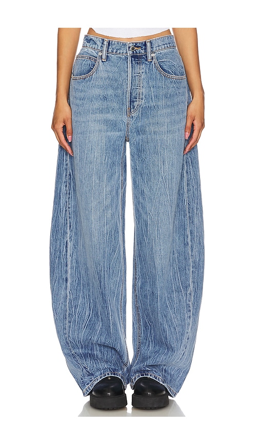 Shop Alexander Wang Oversized Rounded Low Rise Jean Creased Wash In Vintage Light Indigo