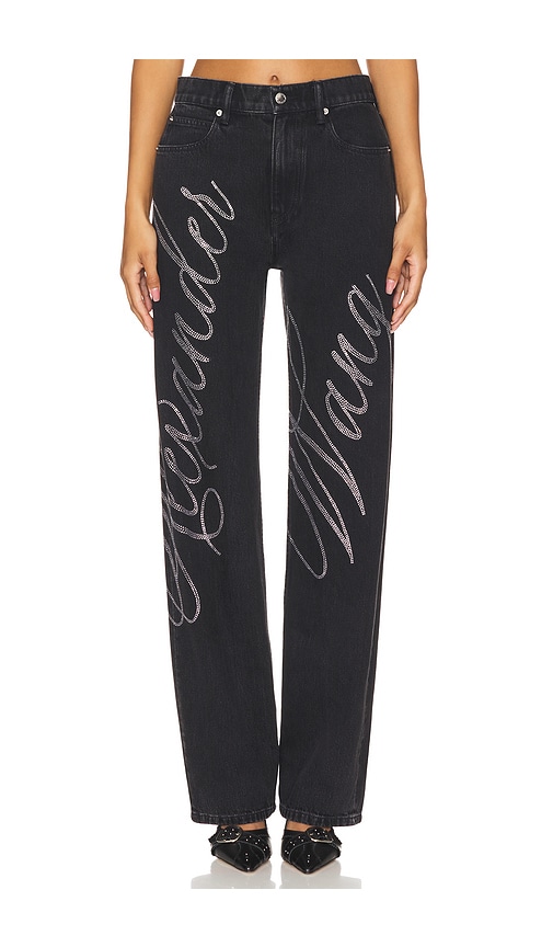 Shop Alexander Wang Ez Mid Rise Relaxed Cursive Logo Jean In Black