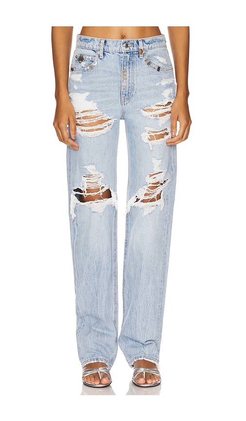Distressed Ez Mid Rise Jean in Blue. - size 28 (also in 23, 24, 25, 26, 27)