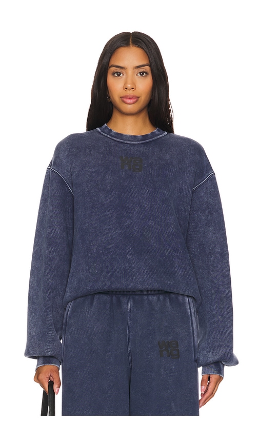 Shop Alexander Wang Essential Terry Crew Sweatshirt W/ Puff Paint Logo In Acid Black