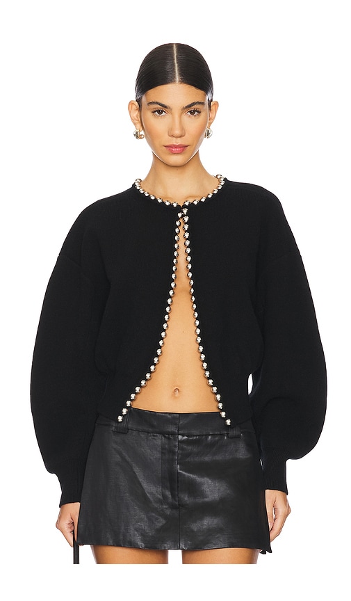 Shop Alexander Wang Cropped Cardigan With Ball Chain Necklace In Black