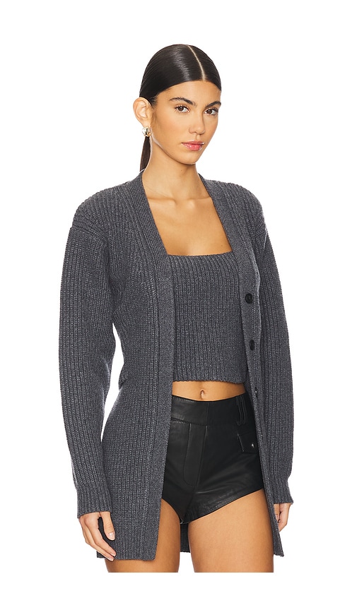 Shop Alexander Wang Ribbed Bilayer V-neck Cardigan With Cami Twinset In Charcoal