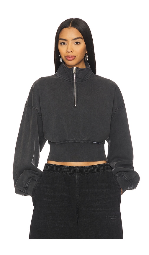 Alexander Wang Cropped Half Zip Pullover Sweatshirt in Washed