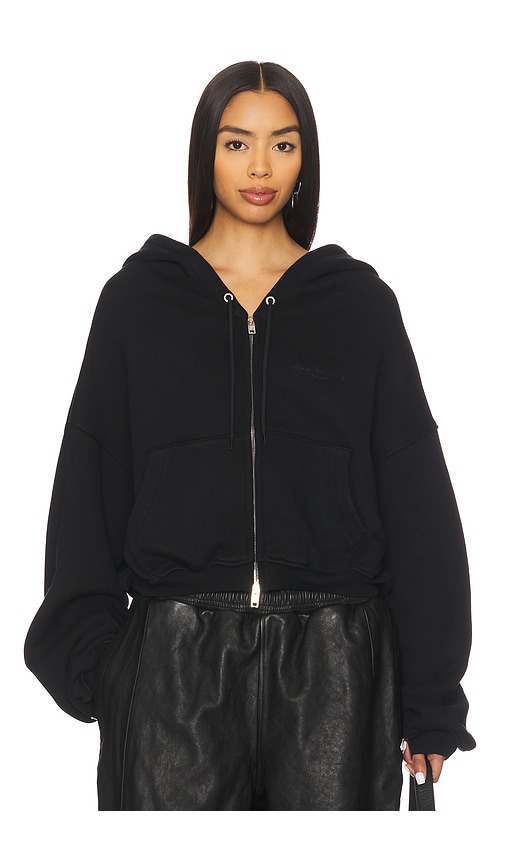 Alexander Wang Zip-up Drawstring Hoodie In Black