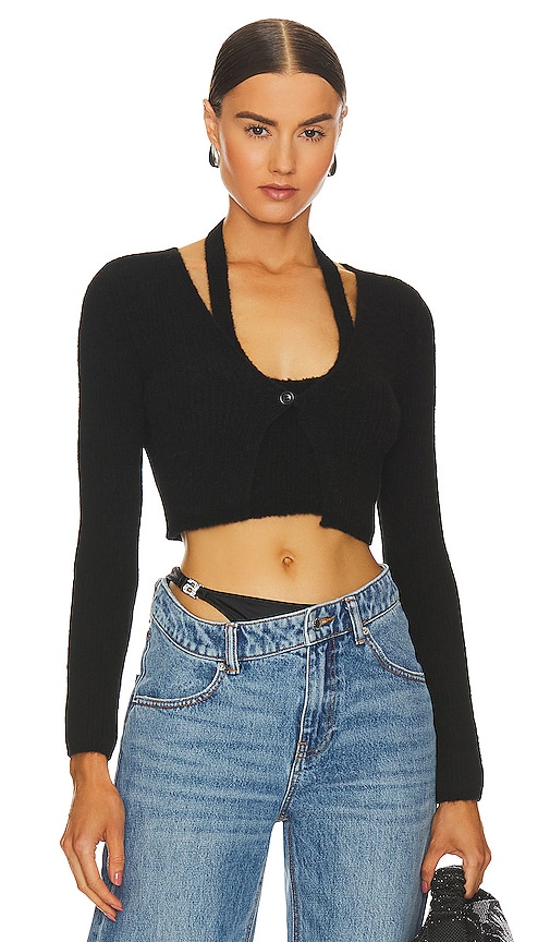 Shop Alexander Wang Twinset Long Sleeve Halter Cardigan In Black