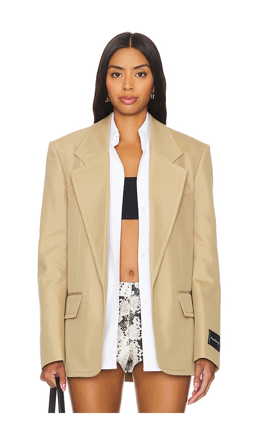 Alexander Wang Prestyled Oversized Boxy Blazer W/ Poplin Dickie in Chino