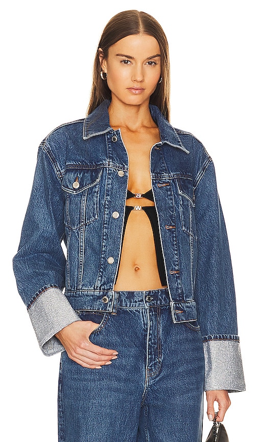 ALEXANDER WANG ROUNDED TRUCKER JACKET CRYSTAL CUFF