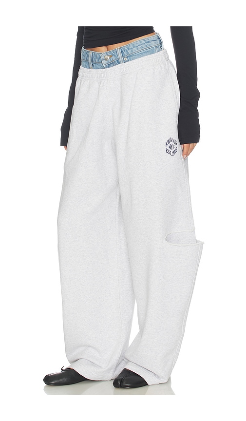  Alexander Wang Pantalon Sweat Prestyled Slashed With Denim Waistband En Grey. Taille 25. Also En 26. 