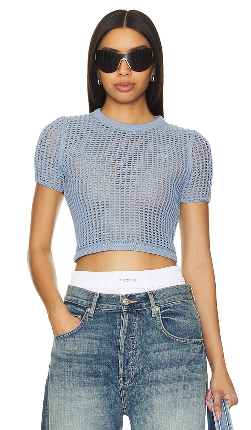 Shop Alexander Wang Cropped Tee In Dark Oxford Blue