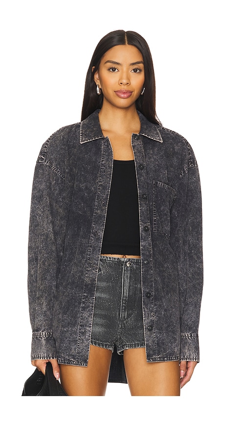 Shop Alexander Wang Oversized Shirt With Patch Pocket In Acid Charcoal & Brindle