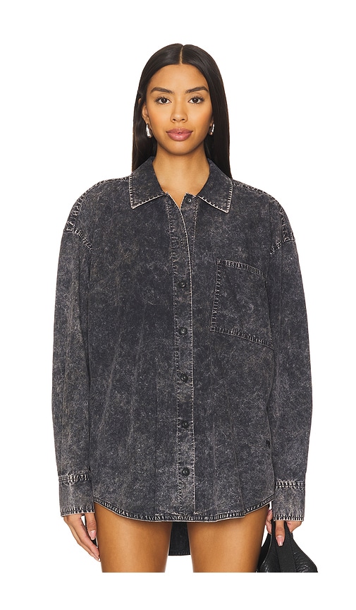 Shop Alexander Wang Oversized Shirt With Patch Pocket In Acid Charcoal & Brindle