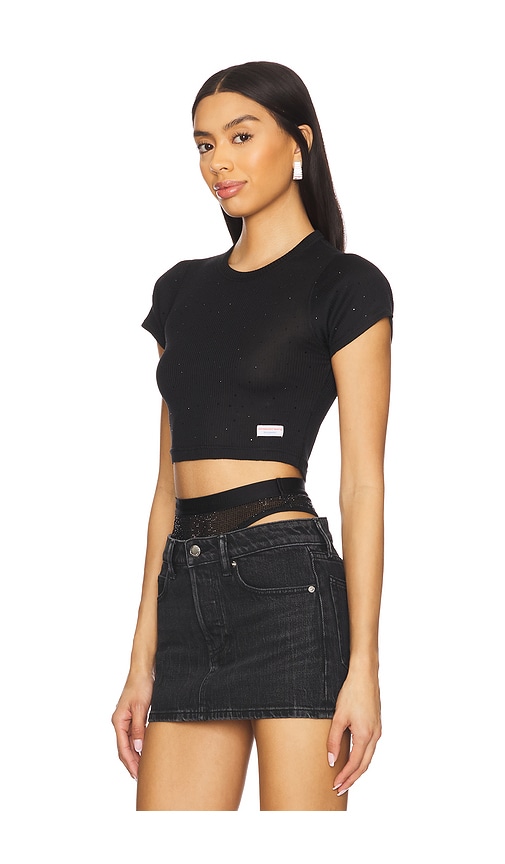 Hotfix Cropped Short Sleeve Crewneck Tee in Black. - size XS (also in S)