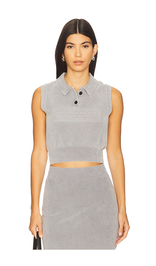 Alexander Wang Polo Collar Vest With Embossed Logo In Gray