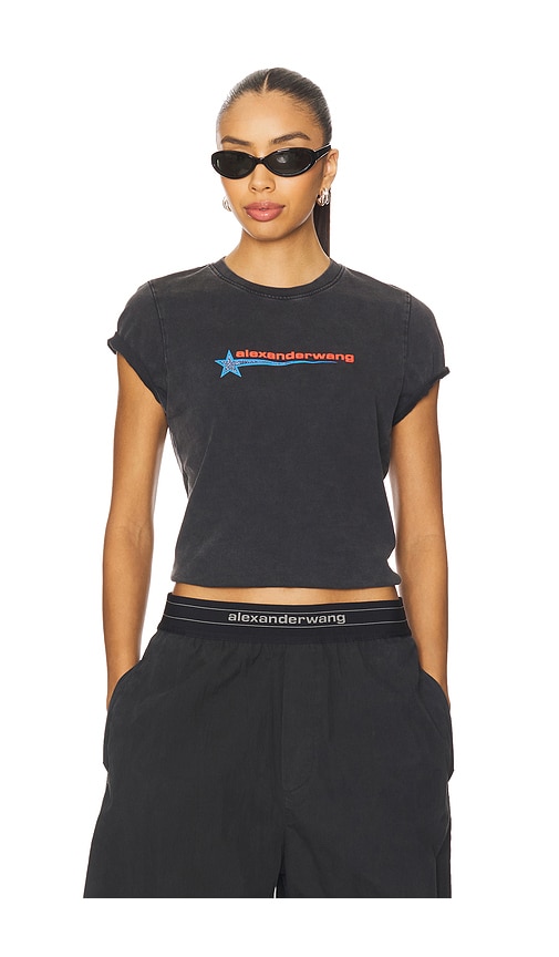 Alexander Wang Omens Washed Black Shrunken Round-neck Cotton-jersey T-shirt In Multi