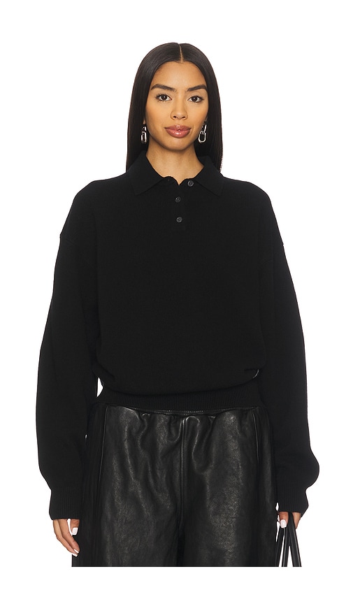 Alexander Wang Polo With Knit Logo Patch In Black