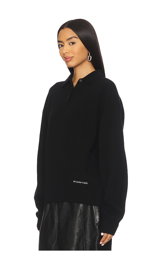 Alexander Wang Polo With Knit Logo Patch In Black