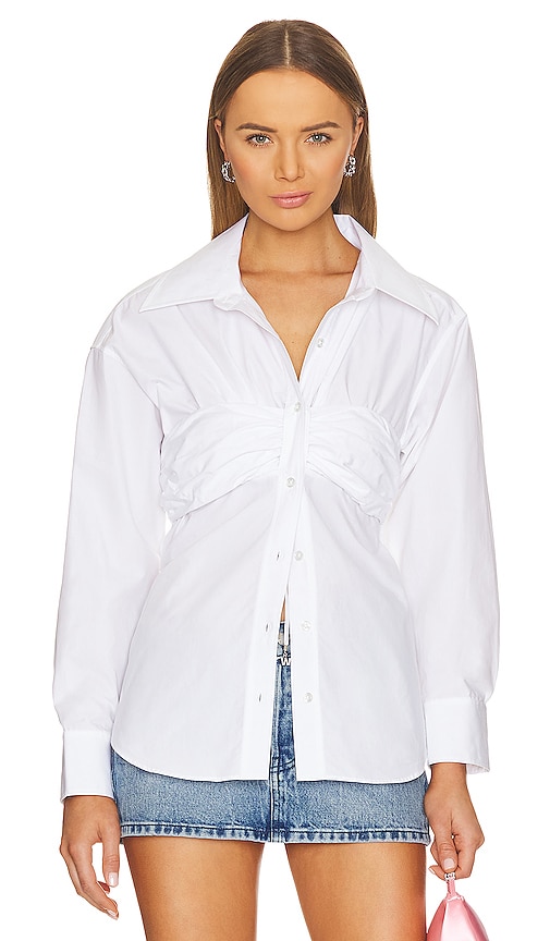 Shop Alexander Wang Ruched Bandeau Open Front Shirt In White