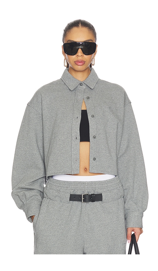 Alexander Wang Cropped Button Down Shirt in Dark Heather Grey
