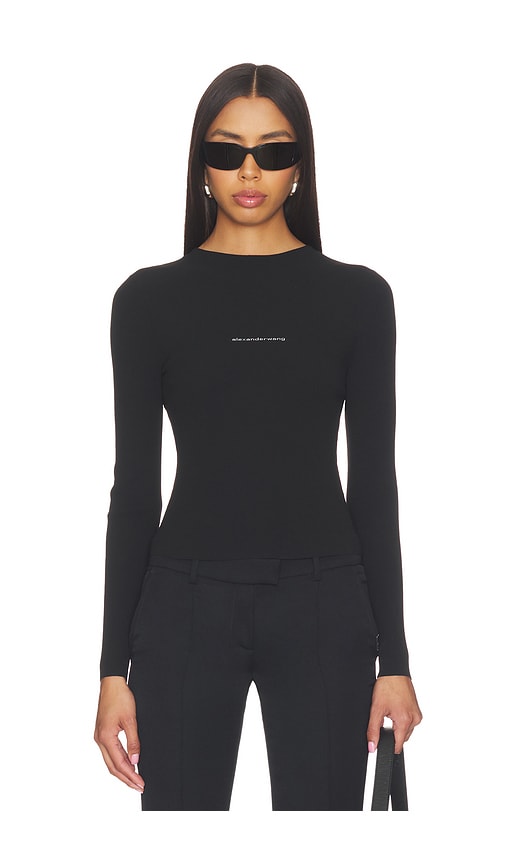 Alexander Wang Long Sleeve Crewneck Top With Jacquard Logo