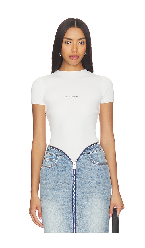 Alexander Wang Short Sleeve Crewneck Top With Jacquard Logo