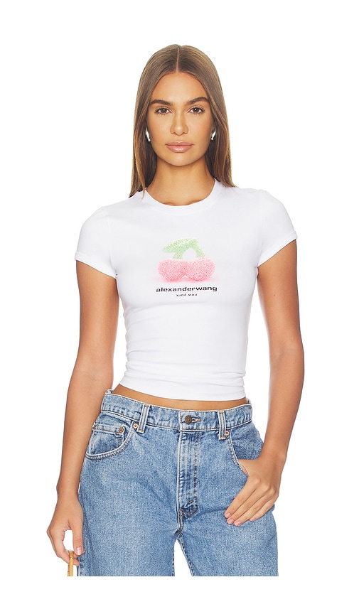 Alexander Wang Fitted Ringer Tee With Cherry Graphic in White. - size L (also in M, S, XS)