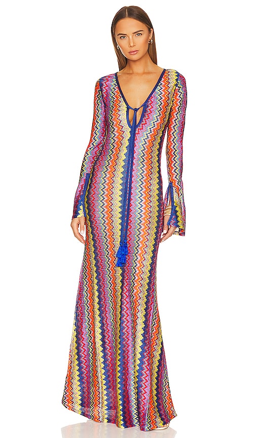 Alexis Zoey Bell-sleeve Chevron Maxi Dress In Sunrise Knit