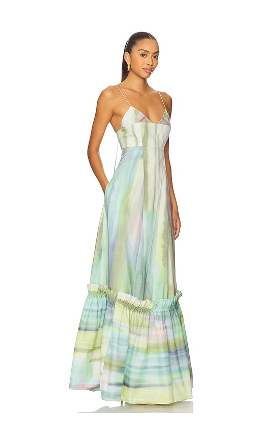 Alexis Danelle Printed Cotton-blend Maxi Dress In Green