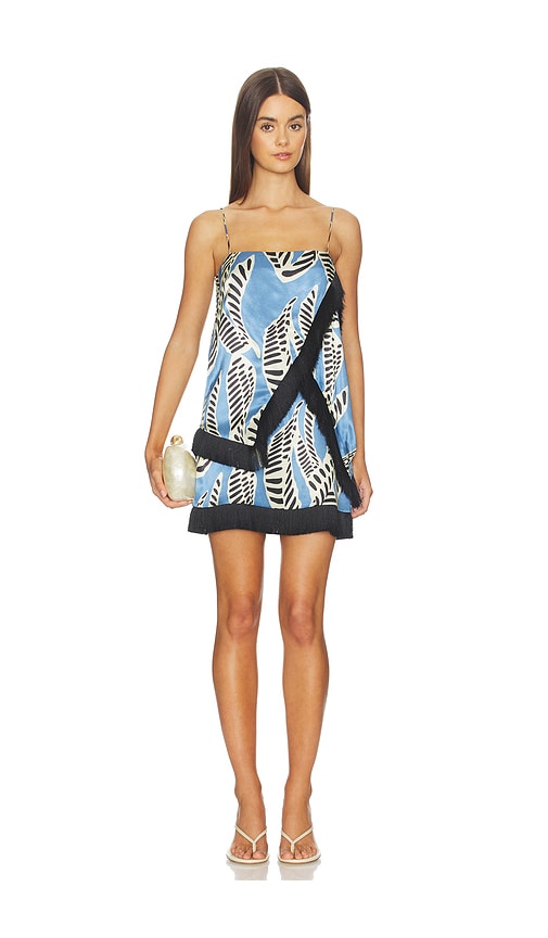 Alexis Print Fringe Mini Dress In Blue