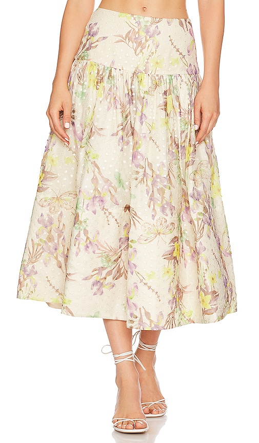 Alexis Pheobe Floral Organza Swiss Dot Midi Skirt In Floral Embroidered