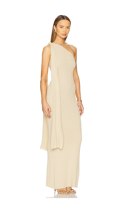 Aya Muse Dara Asymmetric Knit Linen-cotton Maxi Dress In 샌드