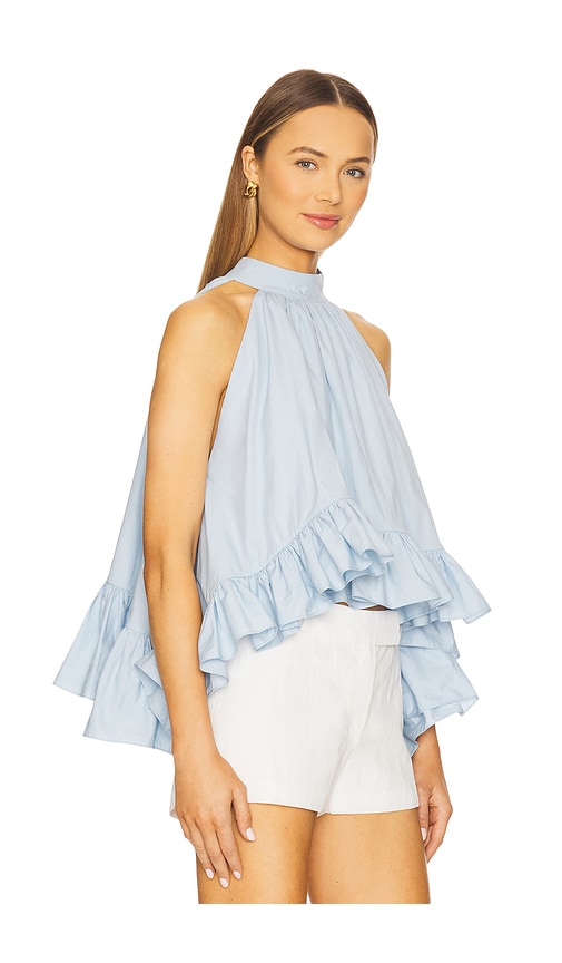 Azeeza Plath Top - back view in Light blue