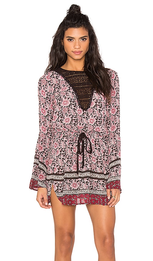 Band of Gypsies Long Sleeve Printed Mini Dress in Black & Rose | REVOLVE