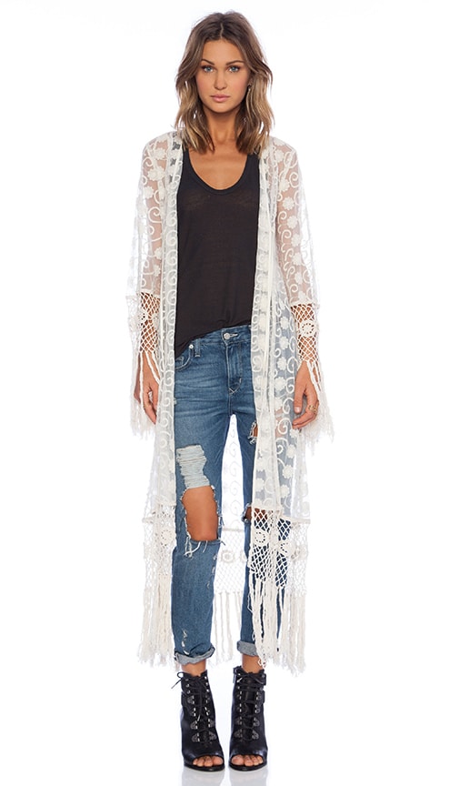 Band of Gypsies Lace Fringe Kimono in Ivory | REVOLVE