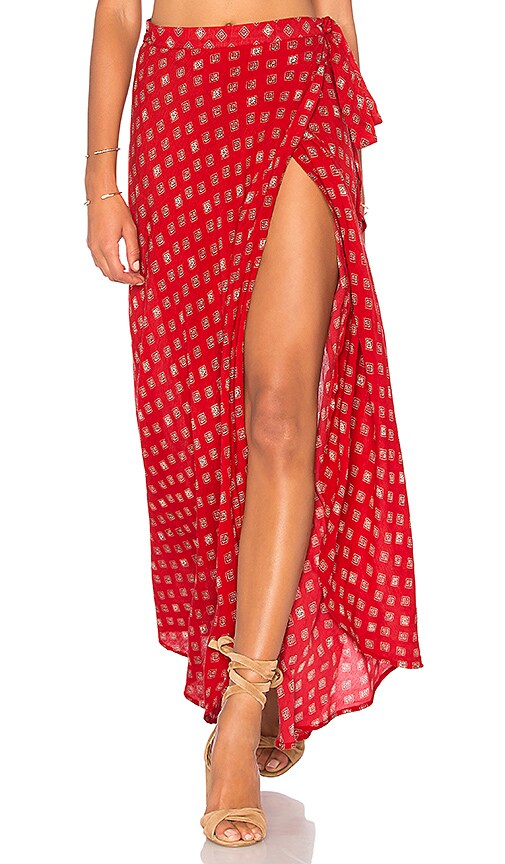 Band of Gypsies Foulard Wrap Skirt in Red & Ivory | REVOLVE