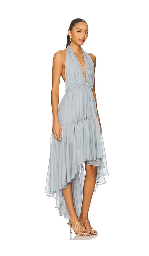 Bardot X Revolve Leona High Low Ruffle Dress In Gray
