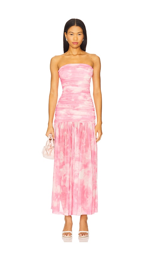 Bardot Solana Blurred Floral Drop Waist Mesh Maxi Dress In Pink